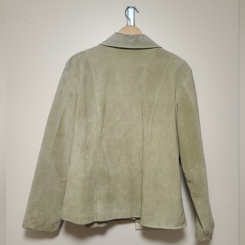 Live a Little Jacket Leather Suede Olive Green Snap closure sz xl - Picture 4 of 6